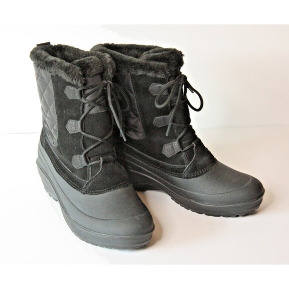 Lands' End Shoes - LANDS END Womens Snow Boots sz11 quilted Faux Fur SuedeTextile Mid Calf Black